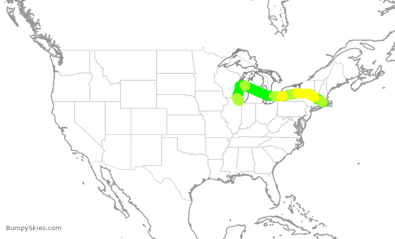 Turbulence forecast map for AAL3299, PVD to ORD
