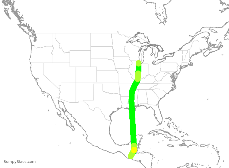Turbulence forecast map for AAL329, ORD to GUA