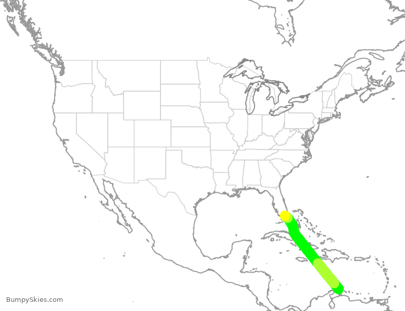 Turbulence forecast map for AAL3300, NCA to MIA
