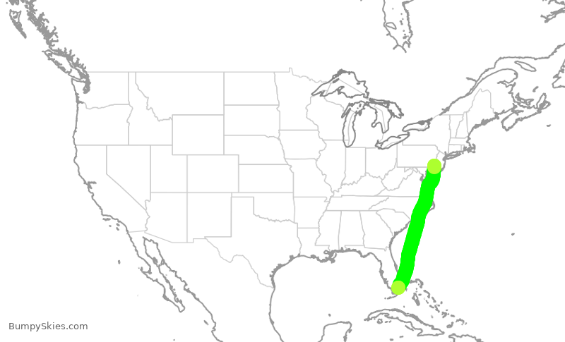 Turbulence forecast map for AAL3302, PHL to MIA