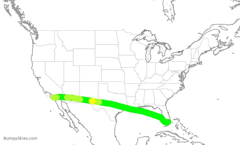 Turbulence forecast map for AAL3303, MIA to SAN