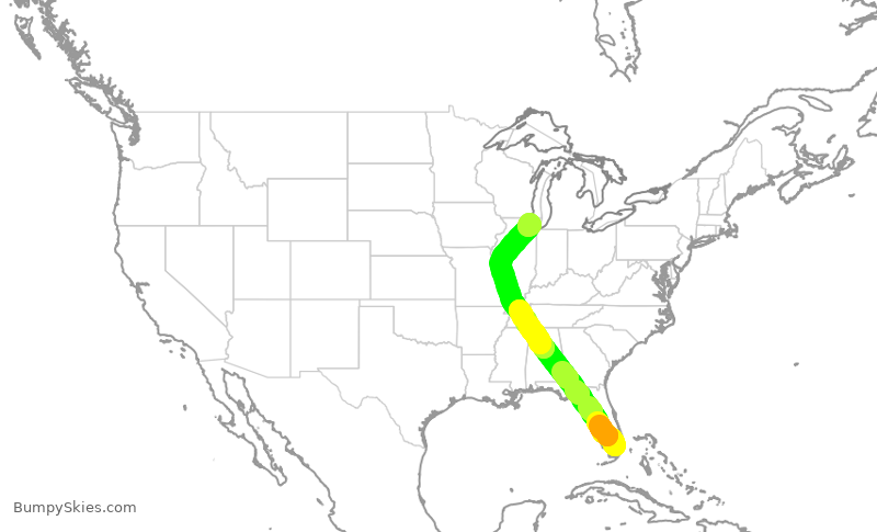 Turbulence forecast map for AAL3304, MIA to ORD
