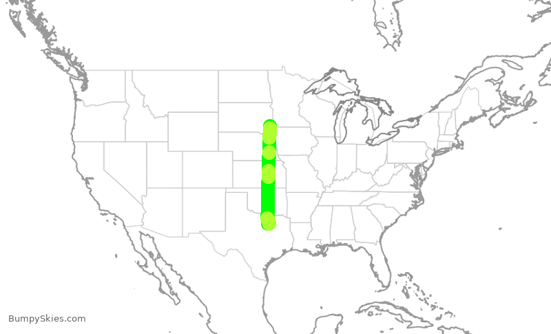 Turbulence forecast map for AAL3306, DFW to FSD