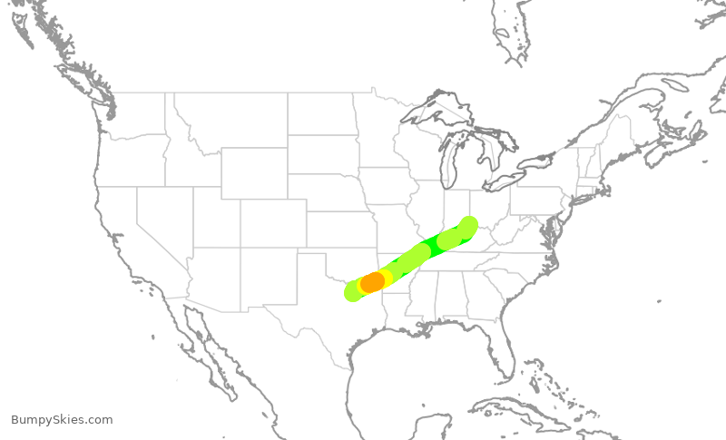 Turbulence forecast map for AAL3307, CVG to DFW
