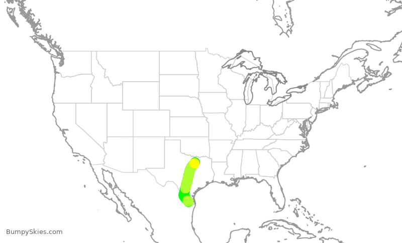 Turbulence forecast map for AAL3309, MFE to DFW