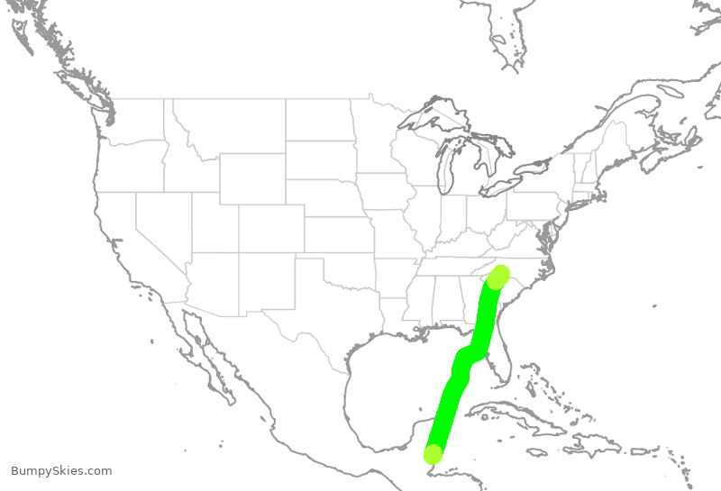 Turbulence forecast map for AAL330, BZE to CLT
