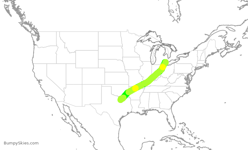 Turbulence forecast map for AAL3310, DTW to DFW