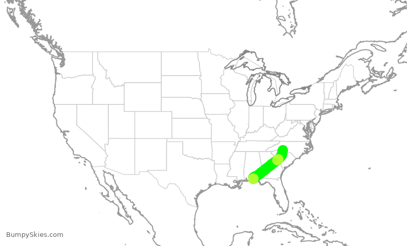 Turbulence forecast map for AAL3311, CLT to VPS