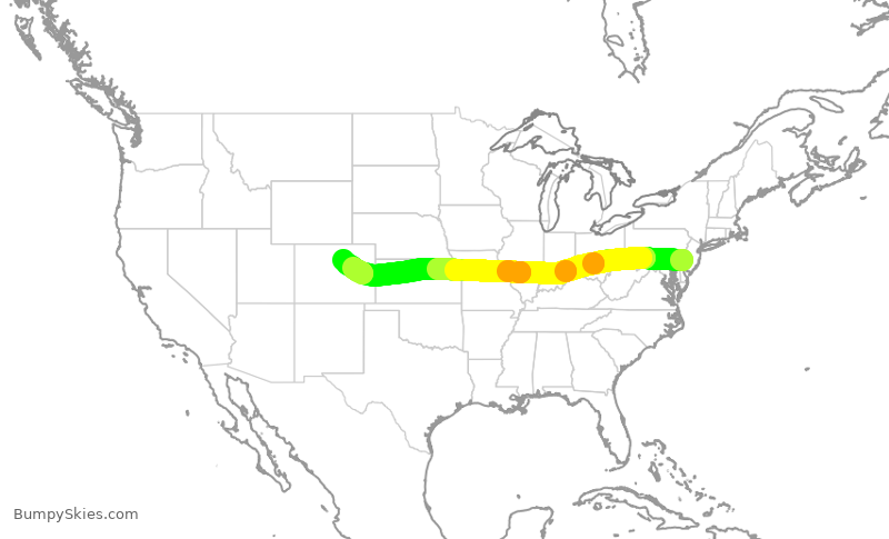 Turbulence forecast map for AAL3312, PHL to DEN