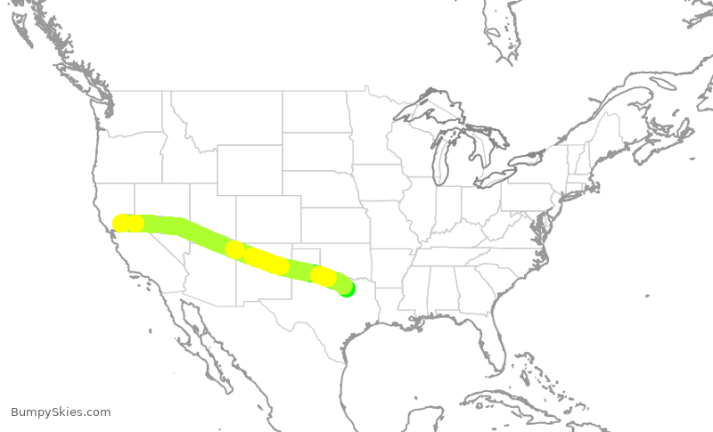 Turbulence forecast map for AAL3314, SMF to DFW