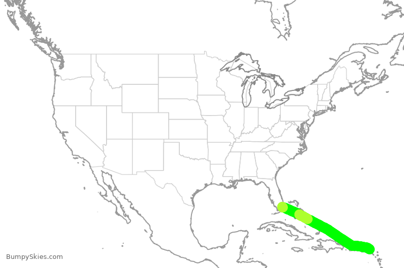 Turbulence forecast map for AAL3315, MIA to NCM