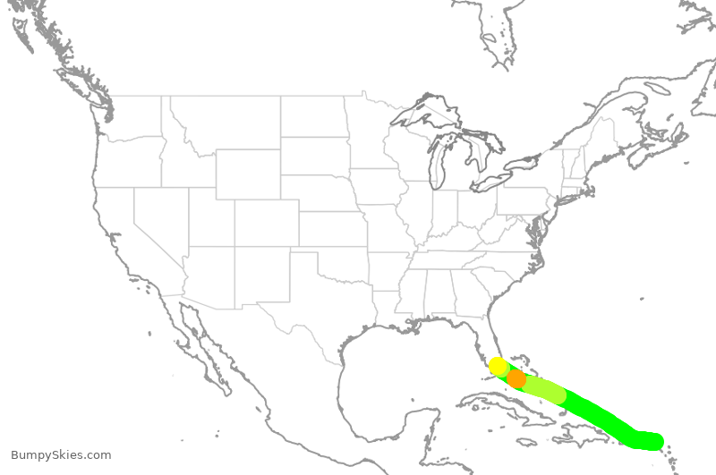 Turbulence forecast map for AAL3315, NCM to MIA