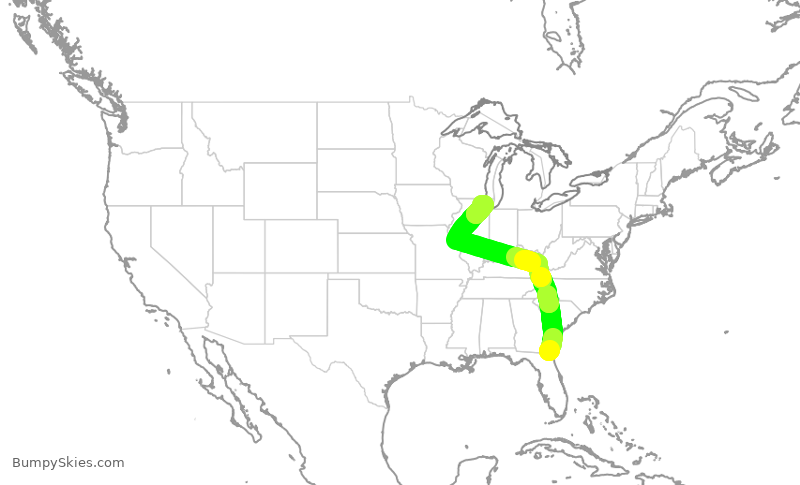 Turbulence forecast map for AAL3317, JAX to ORD