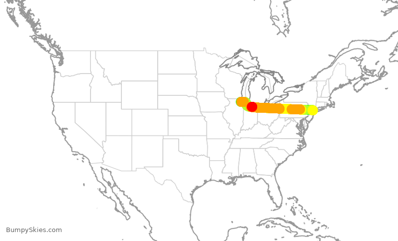 Turbulence forecast map for AAL3318, LGA to ORD