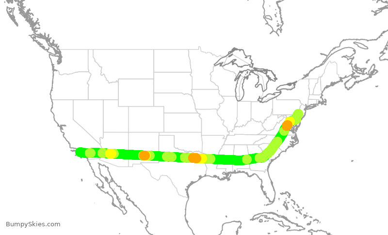 Turbulence forecast map for AAL3319, LAX to PHL