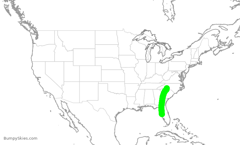Turbulence forecast map for AAL3320, TPA to CLT