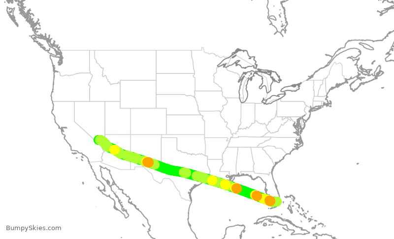 Turbulence forecast map for AAL3321, MIA to LAS