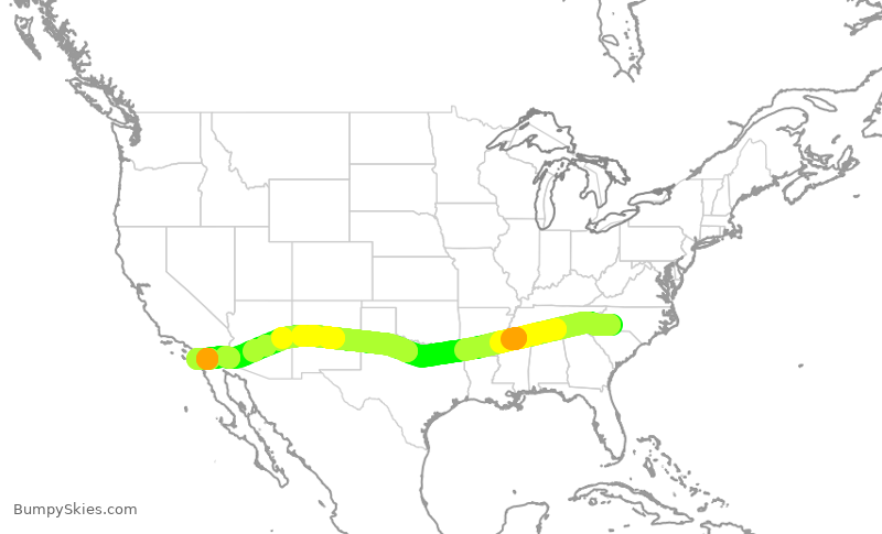 Turbulence forecast map for AAL3322, CLT to SAN