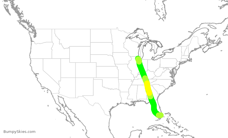 Turbulence forecast map for AAL3322, ORD to FLL