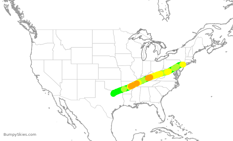 Turbulence forecast map for AAL3323, LGA to DFW