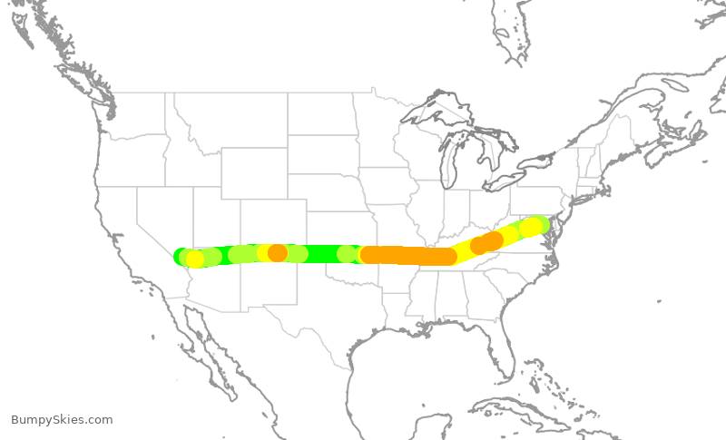 Turbulence forecast map for AAL3324, LAS to DCA