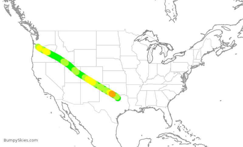 Turbulence forecast map for AAL3328, PDX to DFW