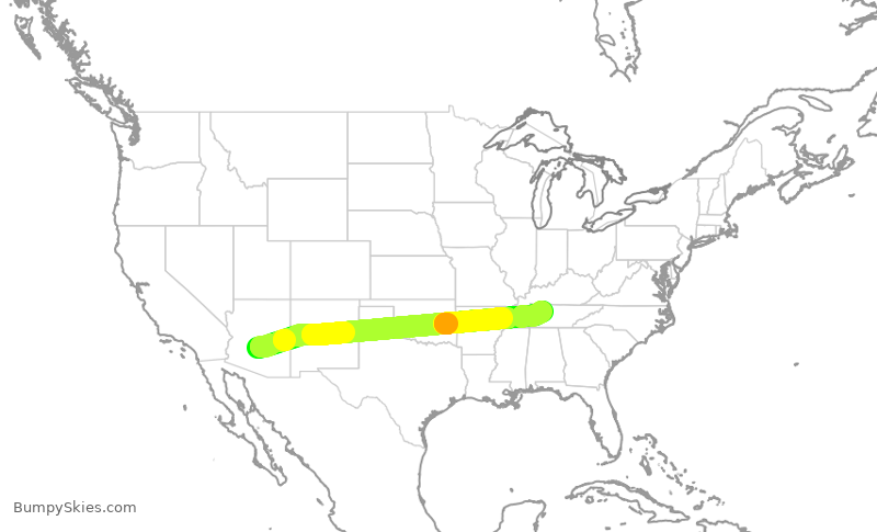 Turbulence forecast map for AAL3329, PHX to BNA