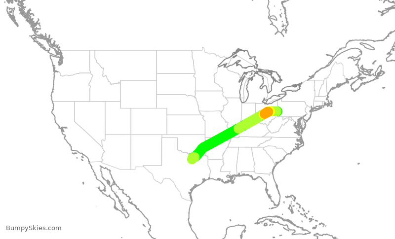 Turbulence forecast map for AAL3329, PIT to DFW