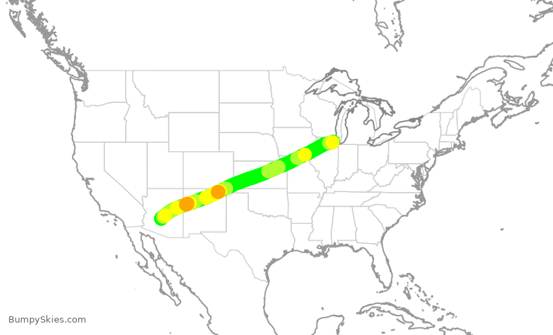 Turbulence forecast map for AAL332, ORD to PHX