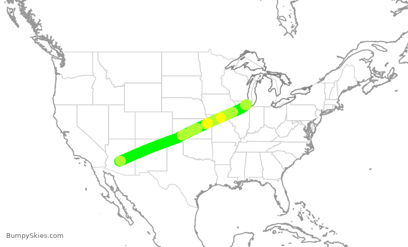 Turbulence forecast map for AAL332, PHX to ORD