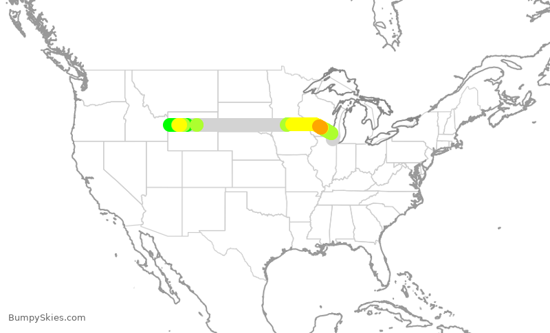 Turbulence forecast map for AAL3331, ORD to JAC
