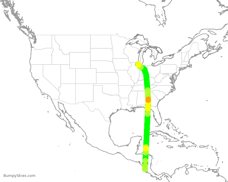 Turbulence forecast map for AAL3332, LIR to ORD