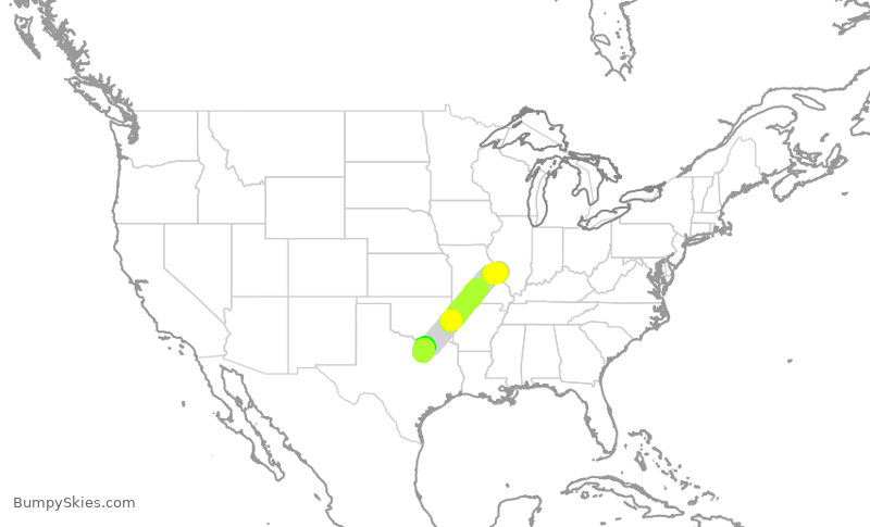 Turbulence forecast map for AAL3333, STL to DFW