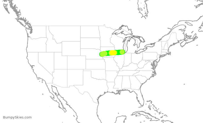 Turbulence forecast map for AAL3334, ORD to OMA