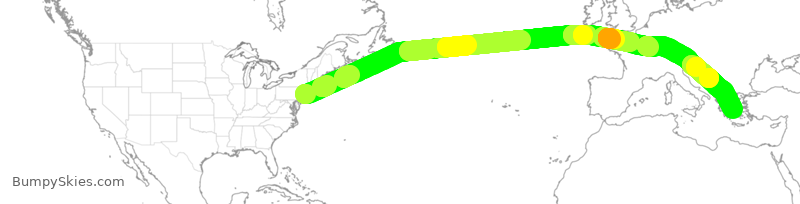 Turbulence forecast map for AAL334, JFK to ATH