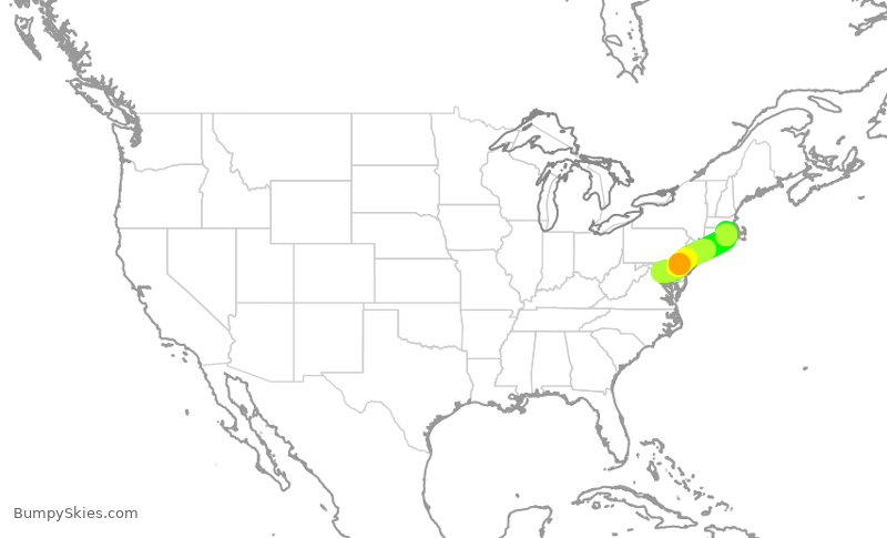 Turbulence forecast map for AAL337, DCA to PVD