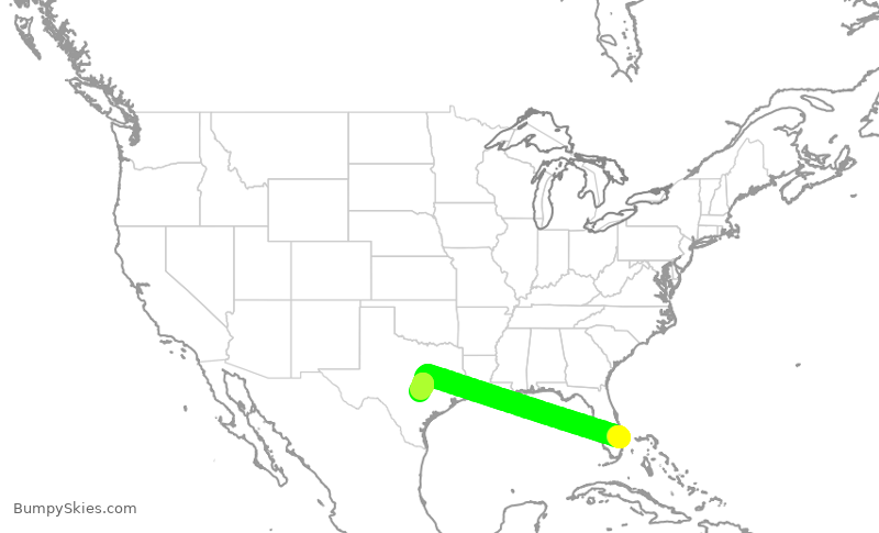 Turbulence forecast map for AAL337, PBI to AUS