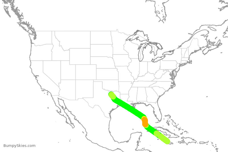 Turbulence forecast map for AAL337, MBJ to DFW