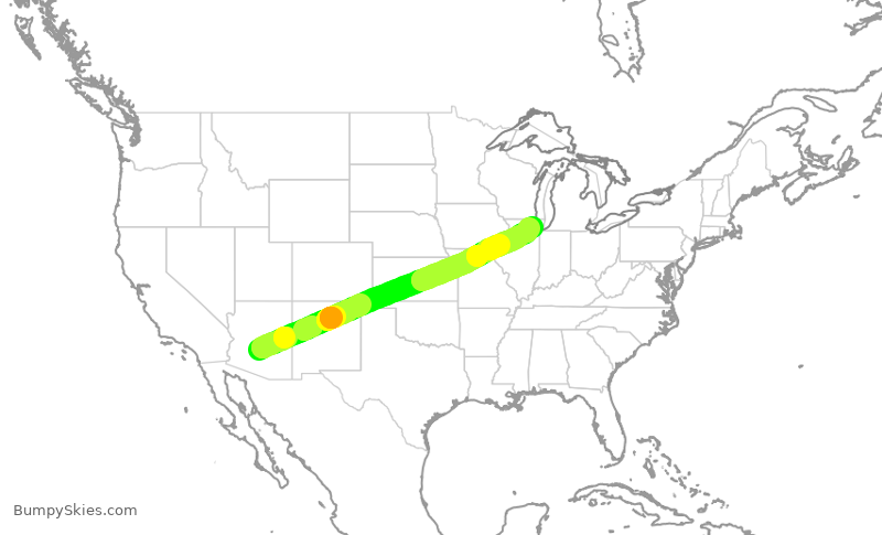 Turbulence forecast map for AAL338, PHX to ORD