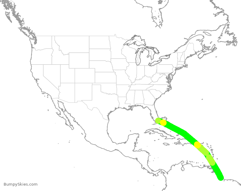 Turbulence forecast map for AAL339, MIA to GEO