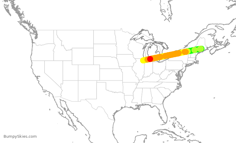 Turbulence forecast map for AAL340, ORD to BGR