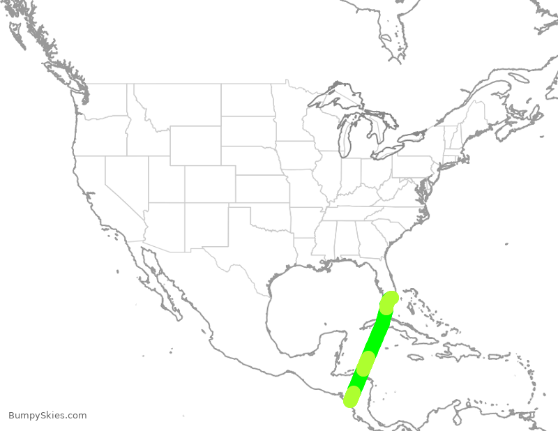 Turbulence forecast map for AAL340, MGA to MIA