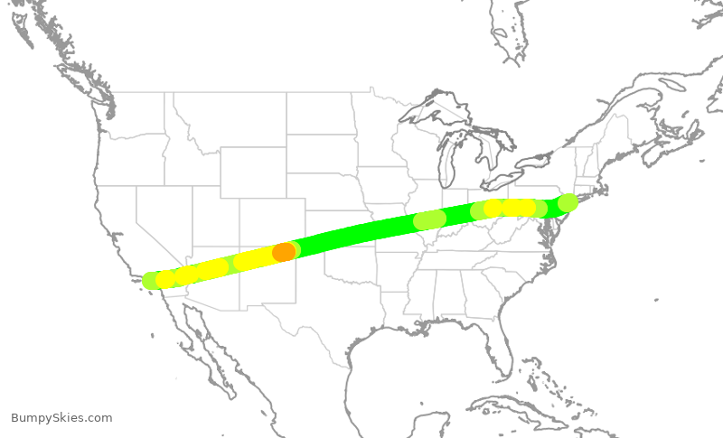 Turbulence forecast map for AAL341, JFK to LAX
