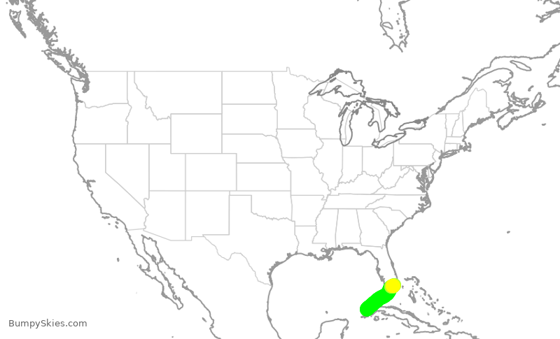 Turbulence forecast map for AAL342, MMTL to MIA