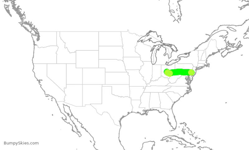Turbulence forecast map for AAL344, PHL to CMH