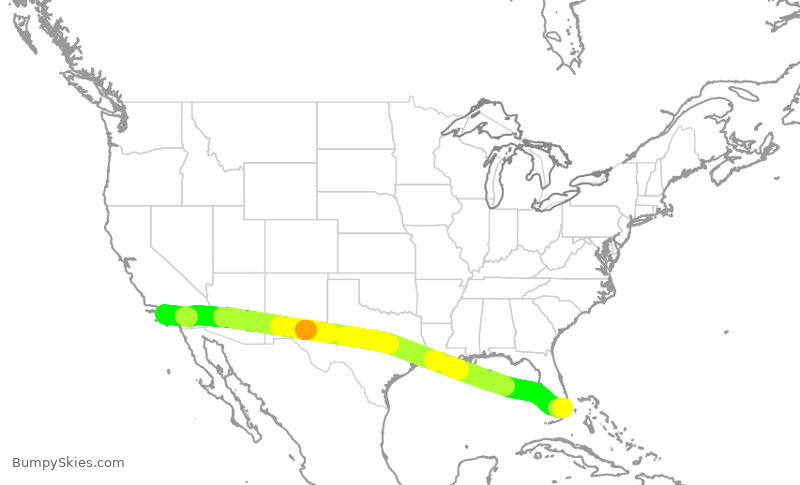 Turbulence forecast map for AAL345, LAX to MIA