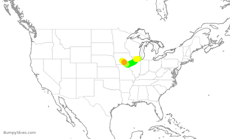 Turbulence forecast map for AAL349, DSM to ORD