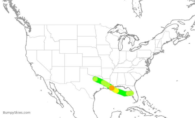 Turbulence forecast map for AAL349, TPA to DFW