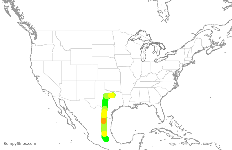 Turbulence forecast map for AAL350, DFW to MEX