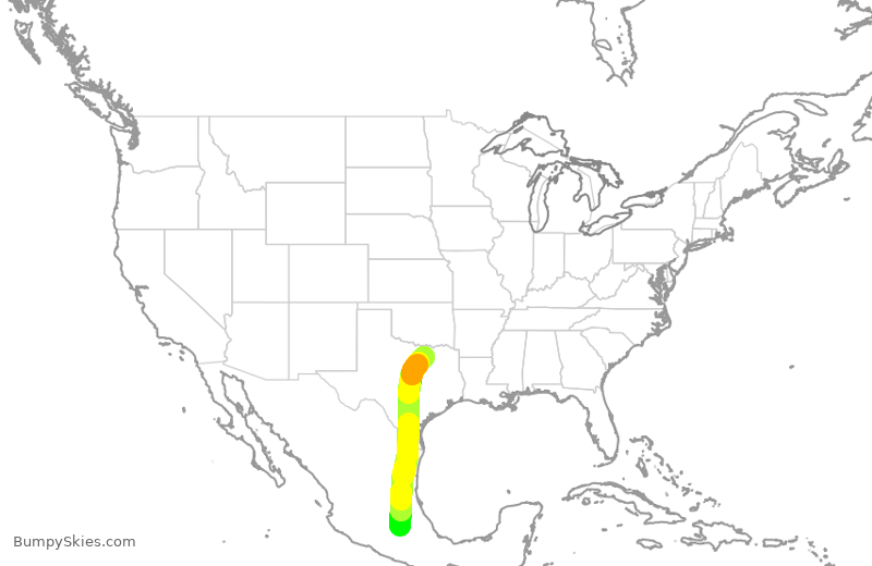 Turbulence forecast map for AAL351, MEX to DFW